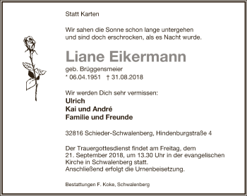 Anzeige  Liane Eikermann  Lippische Landes-Zeitung