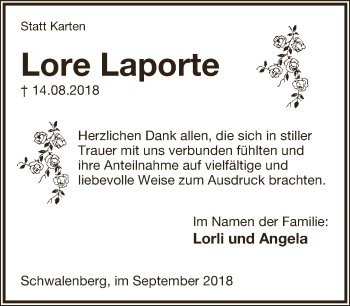 Anzeige  Lore Laporte  Lippische Landes-Zeitung
