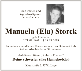 Anzeige  Manuela Storck  Lippische Landes-Zeitung