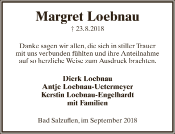 Anzeige  Margret Loebnau  Lippische Landes-Zeitung