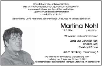 Anzeige  Martina Nohl  Lippische Landes-Zeitung