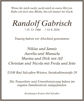 Anzeige  Randolf Gabrisch  Lippische Landes-Zeitung