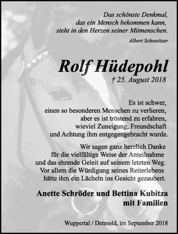 Anzeige  Rolf Hüdepohl  Lippische Landes-Zeitung