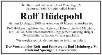 Anzeige  Rolf Hüdepohl  Lippische Landes-Zeitung