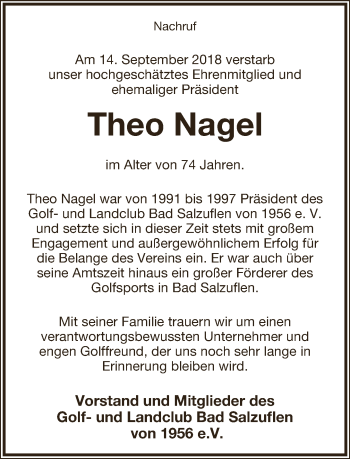 Anzeige  Theo Nagel  Lippische Landes-Zeitung