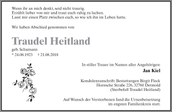 Anzeige  Traudel Heitland  Lippische Landes-Zeitung