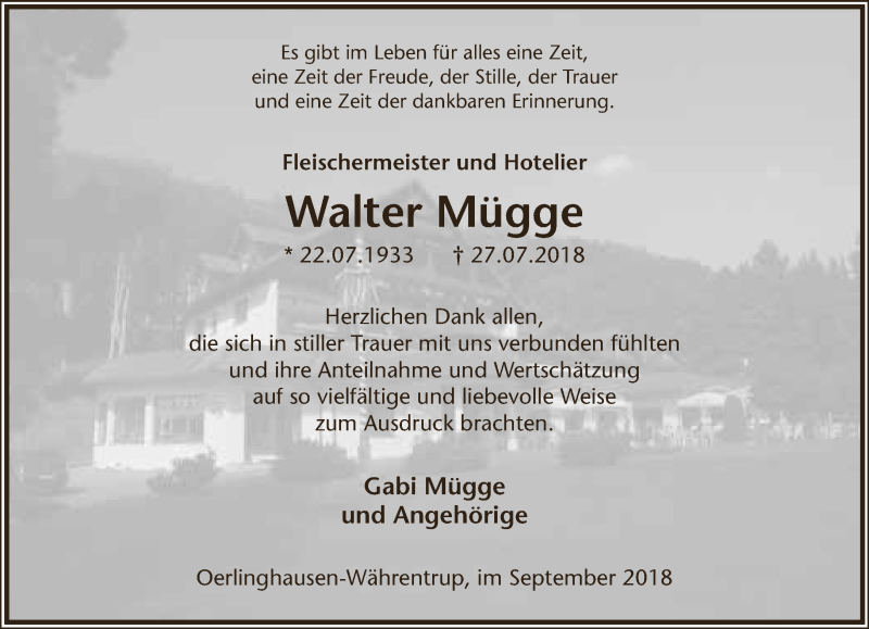  Traueranzeige für Walter Mügge vom 08.09.2018 aus Lippische Landes-Zeitung