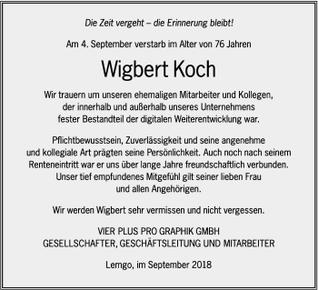 Anzeige  Wigbert Koch  Lippische Landes-Zeitung