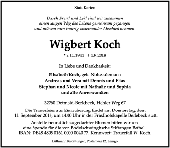 Anzeige  Wigbert Koch  Lippische Landes-Zeitung