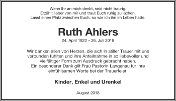 Anzeige  Ruth Ahlers  Lippische Landes-Zeitung