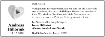 Anzeige  Andreas Hillbrink  Lippische Landes-Zeitung