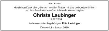 Anzeige  Christa Laubinger  Lippische Landes-Zeitung