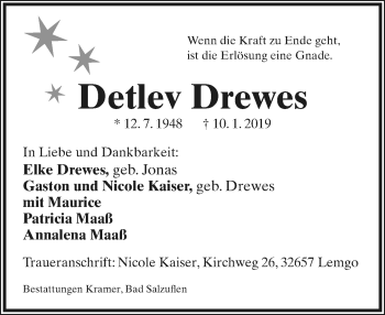 Anzeige  Detlev Drewes  Lippische Landes-Zeitung