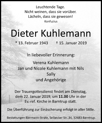 Anzeige  Dieter Kuhlemann  Lippische Landes-Zeitung