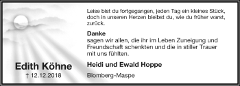 Anzeige  Edith Köhne  Lippische Landes-Zeitung