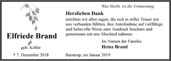 Anzeige  Elfriede Brand  Lippische Landes-Zeitung