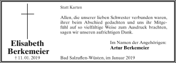 Anzeige  Elisabeth Berkemeier  Lippische Landes-Zeitung