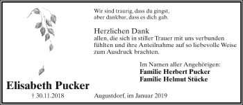 Anzeige  Elisabeth Pucker  Lippische Landes-Zeitung