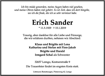 Anzeige  Erich Sander  Lippische Landes-Zeitung