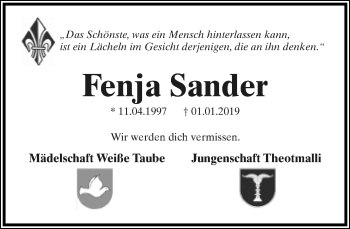 Anzeige  Fenja Sander  Lippische Landes-Zeitung