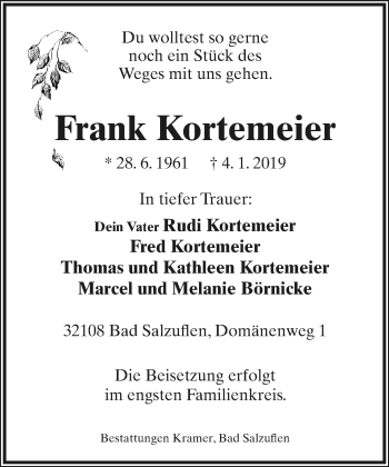 Anzeige  Frank Kortemeier  Lippische Landes-Zeitung