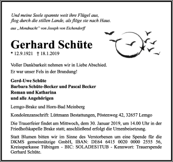 Anzeige  Gerhard SchÃ¼te  Lippische Landes-Zeitung