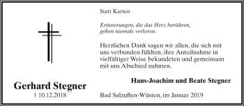 Anzeige  Gerhard Stegner  Lippische Landes-Zeitung
