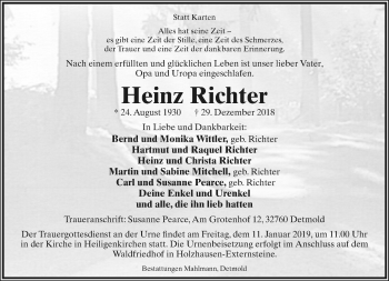 Anzeige  Heinz Richter  Lippische Landes-Zeitung