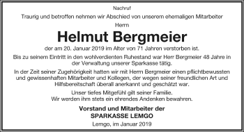 Anzeige  Helmut Bergmeier  Lippische Landes-Zeitung