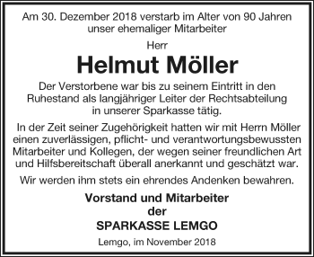 Anzeige  Helmut Möller  Lippische Landes-Zeitung