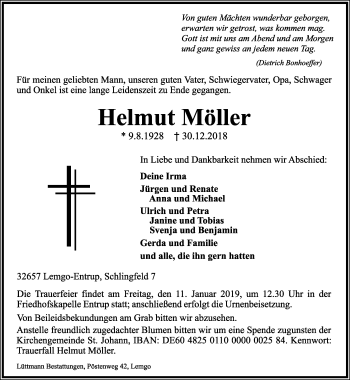 Anzeige  Helmut Möller  Lippische Landes-Zeitung