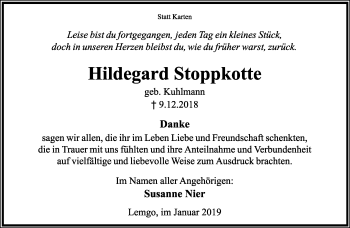Anzeige  Hildegard Stoppkotte  Lippische Landes-Zeitung