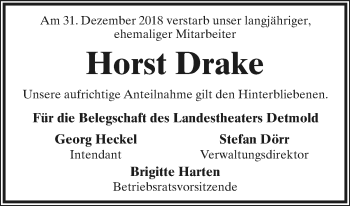 Anzeige  Horst Drake  Lippische Landes-Zeitung