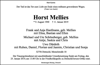 Anzeige  Horst Mellies  Lippische Landes-Zeitung