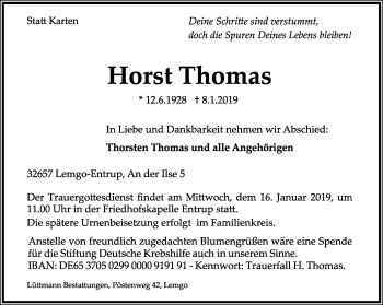 Anzeige  Horst Thomas  Lippische Landes-Zeitung