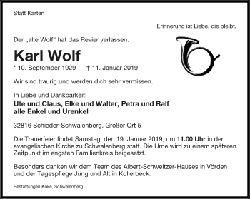 Anzeige  Karl Wolf  Lippische Landes-Zeitung
