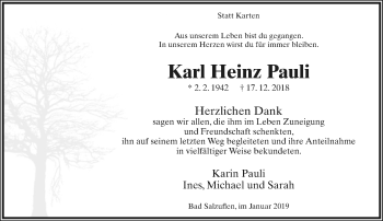 Anzeige  Karl Heinz Pauli  Lippische Landes-Zeitung