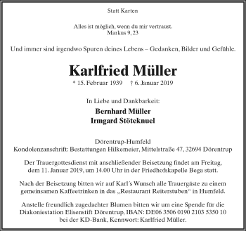Anzeige  Karlfried Müller  Lippische Landes-Zeitung