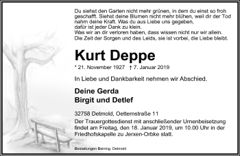 Anzeige  Kurt Deppe  Lippische Landes-Zeitung