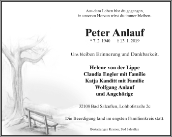 Anzeige  Peter Anlauf  Lippische Landes-Zeitung