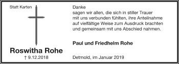 Anzeige  Roswitha Rohe  Lippische Landes-Zeitung