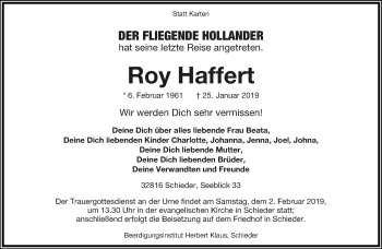 Anzeige  Roy Haffert  Lippische Landes-Zeitung