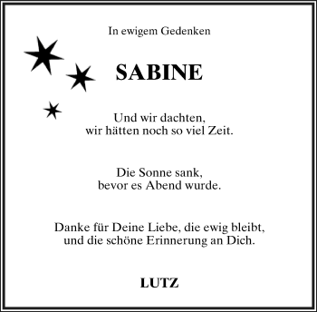 Anzeige  Sabine Hüntelmann  Lippische Landes-Zeitung