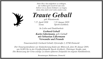 Anzeige  Traute Geball  Lippische Landes-Zeitung
