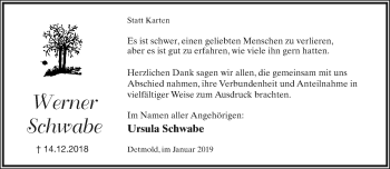 Anzeige  Werner Schwabe  Lippische Landes-Zeitung