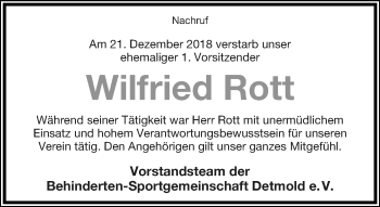 Anzeige  Wilfried Rott  Lippische Landes-Zeitung