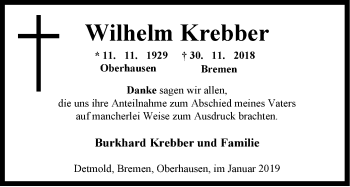 Anzeige  Wilhelm Krebber  Lippische Landes-Zeitung