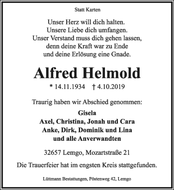 Anzeige  Alfred Helmold  Lippische Landes-Zeitung