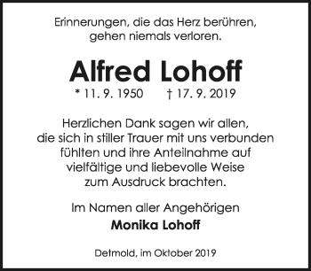 Anzeige  Alfred Lohoff  Lippische Landes-Zeitung