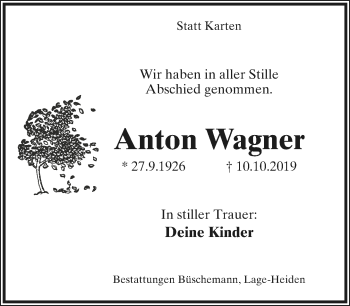 Anzeige  Anton Wagner  Lippische Landes-Zeitung